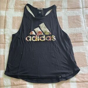 Adidas Women's Black Tank Top with Floral Logo